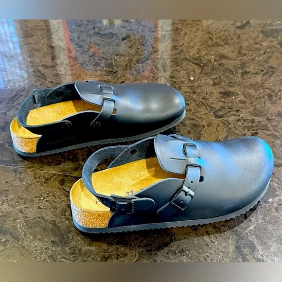 Birkenstock Boston Tokio Black Leather Clogs Size 39 - Picture 5 of 16
